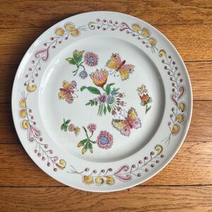Hand Painted Floral Butterfly Hungarian Porcelain Plate Signed Folk Art 9.5”